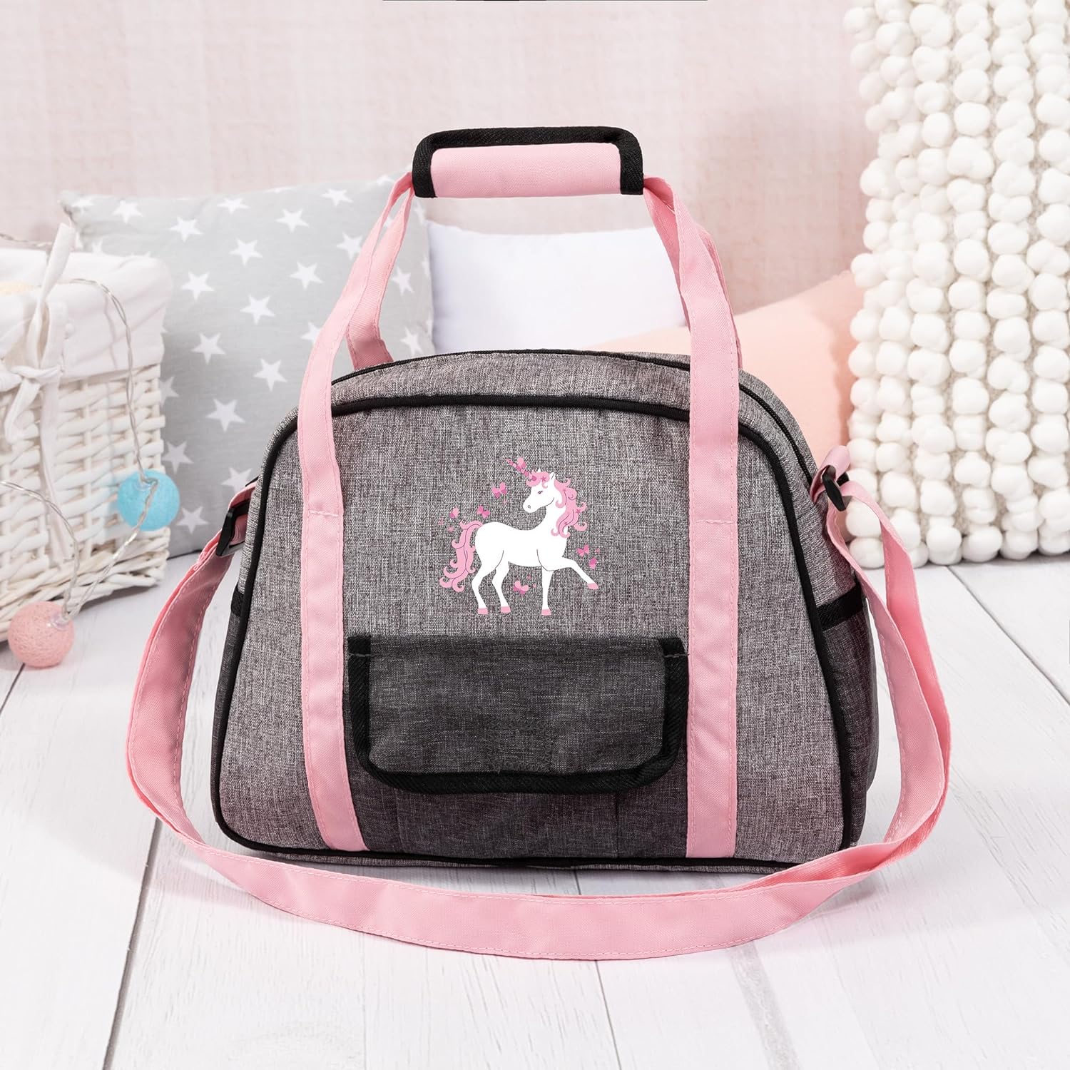 Bayer Design 69033AB changing bag for dolls, changing mat, sewing diaper, nappy, jeans-grey, pink