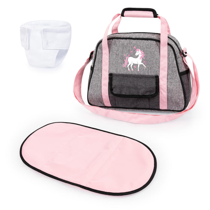 Bayer Design 69033AB changing bag for dolls, changing mat, sewing diaper, nappy, jeans-grey, pink