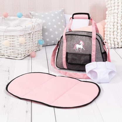 Bayer Design 69033AB changing bag for dolls, changing mat, sewing diaper, nappy, jeans-grey, pink