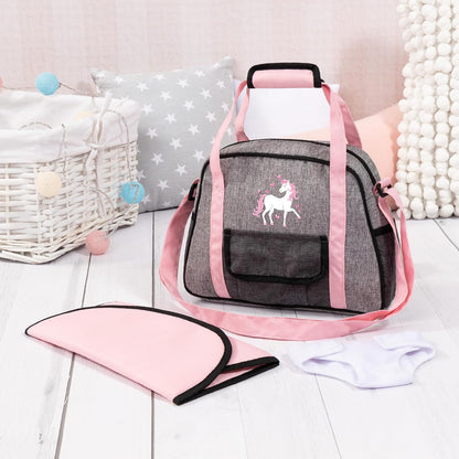 Bayer Design 69033AB changing bag for dolls, changing mat, sewing diaper, nappy, jeans-grey, pink