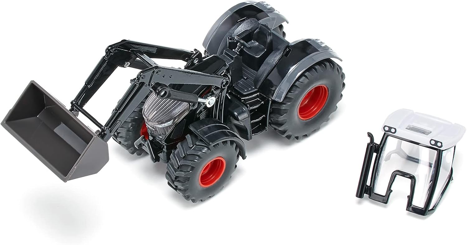 siku 1990, Fendt 942 Vario with Front Loader, Toy Tractor, 1:50, Metal/Plastic, Black, Moving Bucket and Front Loader, Rear and Front Coupling