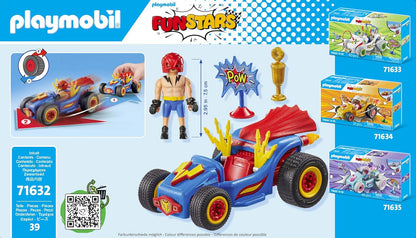PLAYMOBIL Funstars 71632 Rasender Wrestler, Kart mit Rückzugsmotor, dynamisches Spielset für spannende Rennen, detailreiches Spielzeug für Kinder ab 4 Jahren