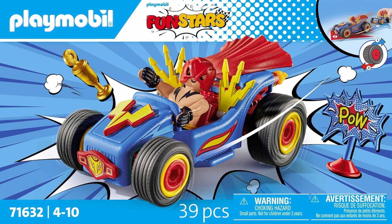 PLAYMOBIL Funstars 71632 Rasender Wrestler, Kart mit Rückzugsmotor, dynamisches Spielset für spannende Rennen, detailreiches Spielzeug für Kinder ab 4 Jahren