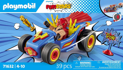 PLAYMOBIL Funstars 71632 Rasender Wrestler, Kart mit Rückzugsmotor, dynamisches Spielset für spannende Rennen, detailreiches Spielzeug für Kinder ab 4 Jahren