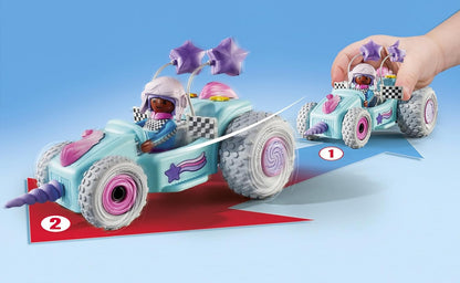 PLAYMOBIL Funstars 71635 Rasendes Einhorn, Kart mit Rückzugsmotor, magisches Spielset für spannende Rennen, kreatives Spielzeug für Kinder ab 4 Jahren