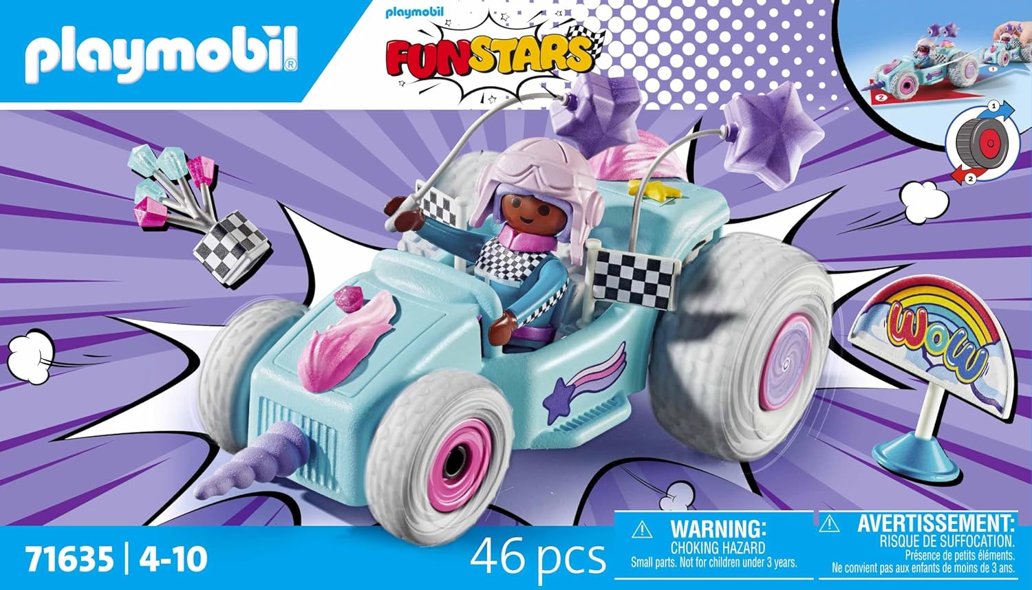 PLAYMOBIL Funstars 71635 Rasendes Einhorn, Kart mit Rückzugsmotor, magisches Spielset für spannende Rennen, kreatives Spielzeug für Kinder ab 4 Jahren