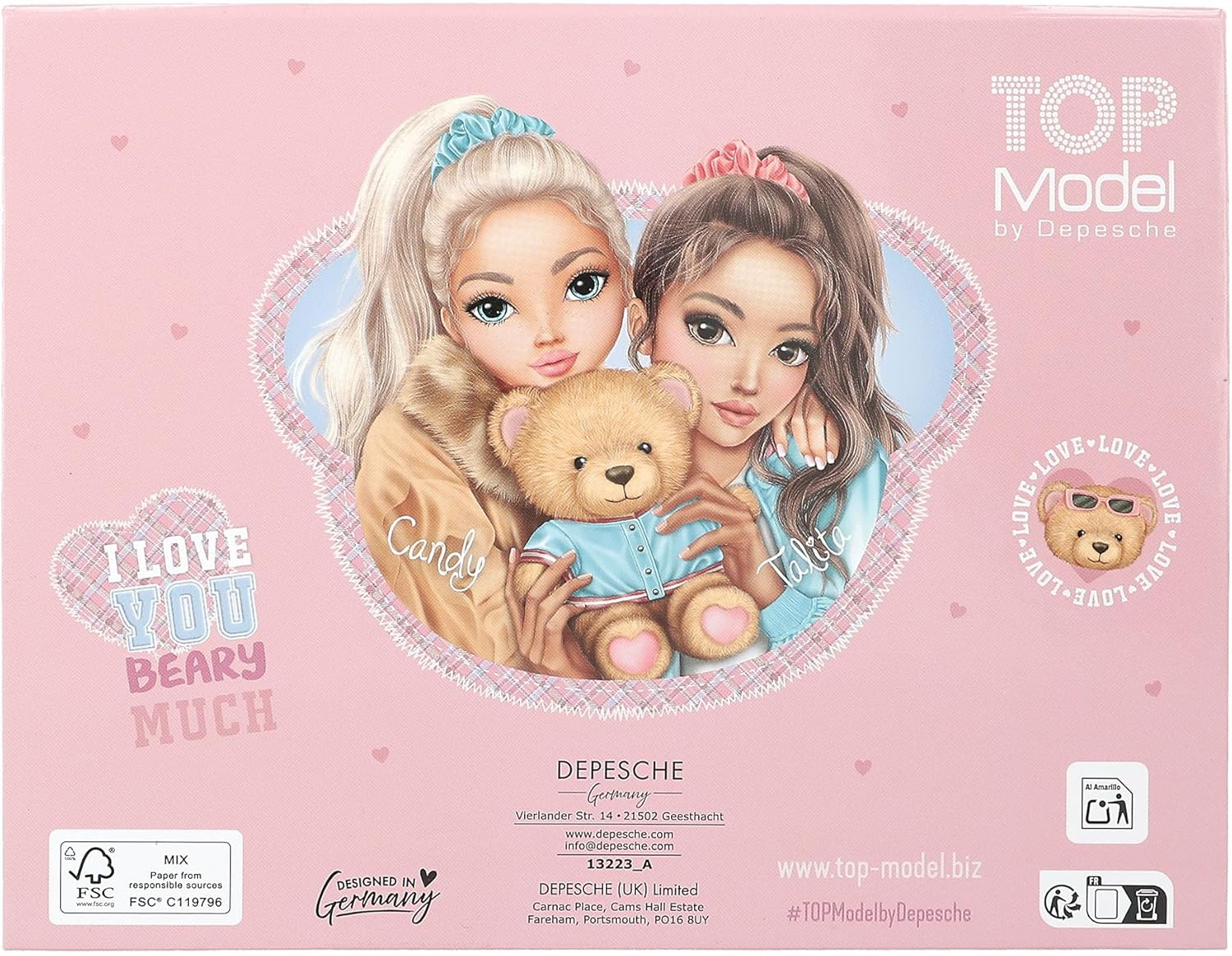 Depesche 13223 TOPModel Team Teddy - Schreibwarenbox in Rosa, mit Model Motiv und Sternen, Mappe mit Bleistiften, Radiergummi uvm.
