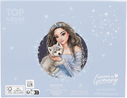 Depesche 13224 TOPModel Wolf-Stationery Box in Dark Blue, with Model and Stars Pattern, Folder with Pencils, Eraser and Much More, Multicoloured, One Size