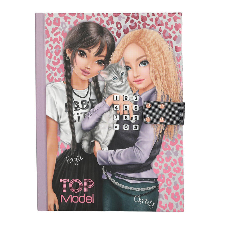Depesche TOPModel Rebel Kitty 13230 Diary with Number Code and Sound, Book with Model Motif, Leo Pattern and 80 Lined and Colourful Illustrated Pages