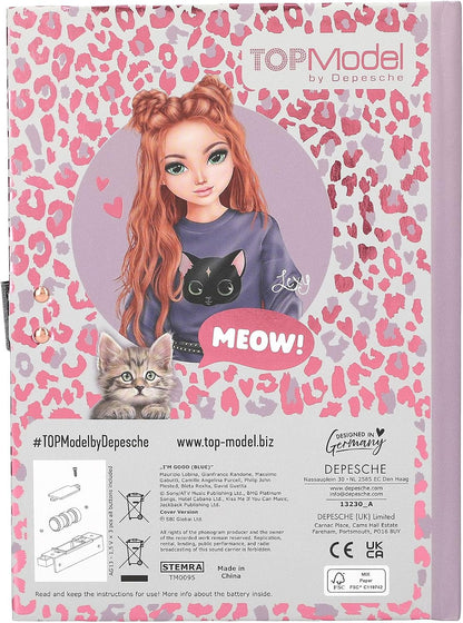 Depesche TOPModel Rebel Kitty 13230 Diary with Number Code and Sound, Book with Model Motif, Leo Pattern and 80 Lined and Colourful Illustrated Pages
