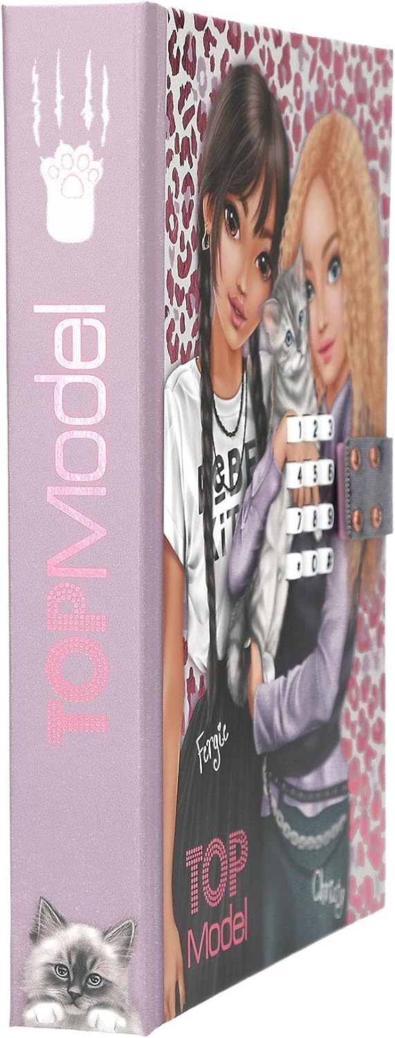 Depesche TOPModel Rebel Kitty 13230 Diary with Number Code and Sound, Book with Model Motif, Leo Pattern and 80 Lined and Colourful Illustrated Pages