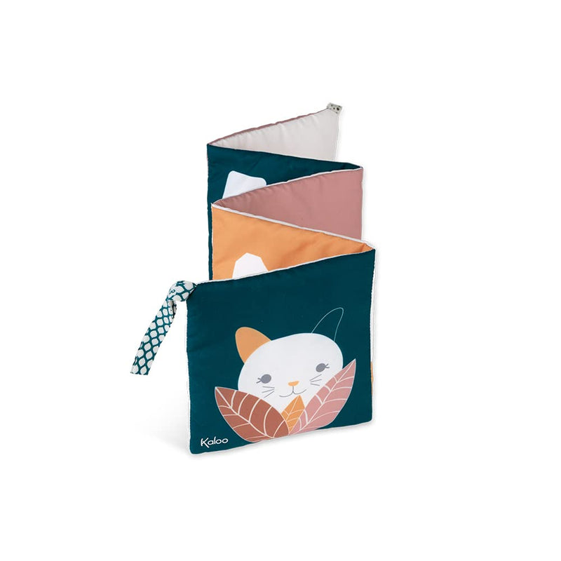 KALOO - Stimuli - Mi Libro de Tela Evolutivo - Libro de Estímulo Desplegable de Tejido Suave - Juguete de Estímulo, Motricidad y Manipulación - 14 cm - Desde el Nacimiento, K971602