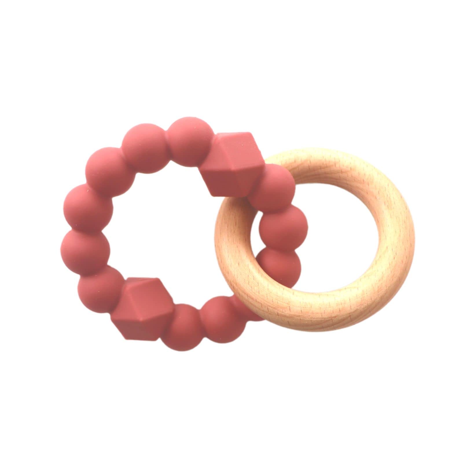 Jellystone Designs Maan Bijtring, Siliconen en Hout, Dusty Pink