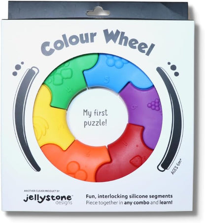 Jellystone Designs JSCWR Ranbow Teether. Silicone Teething Puzzle Wheel Baby Sensory Toy Numbers, Colours & Fruits. Sorting Game Suitable for Boys & Girls 6 Months