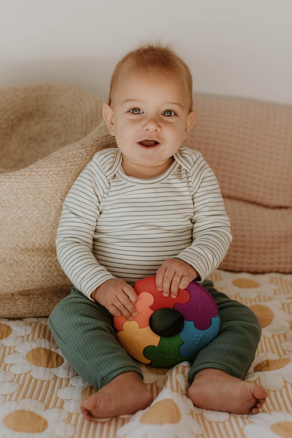 Jellystone Designs JSCWR Ranbow Teether. Silicone Teething Puzzle Wheel Baby Sensory Toy Numbers, Colours & Fruits. Sorting Game Suitable for Boys & Girls 6 Months
