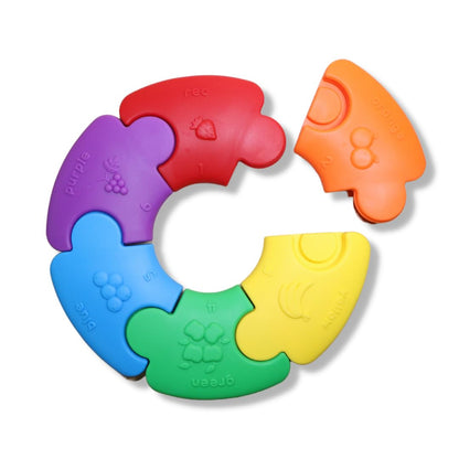 Jellystone Designs JSCWR Ranbow Teether. Silicone Teething Puzzle Wheel Baby Sensory Toy Numbers, Colours & Fruits. Sorting Game Suitable for Boys & Girls 6 Months