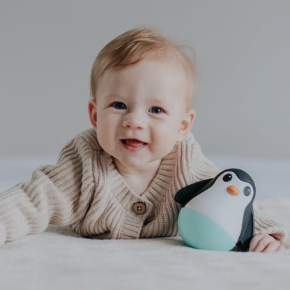 Jellystone Designs Pinguïn Wobble Zwart, Hoog Contrast Roly-Poly Speelgoed voor Baby's