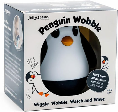 Jellystone Designs Pinguïn Wobble Zwart, Hoog Contrast Roly-Poly Speelgoed voor Baby's
