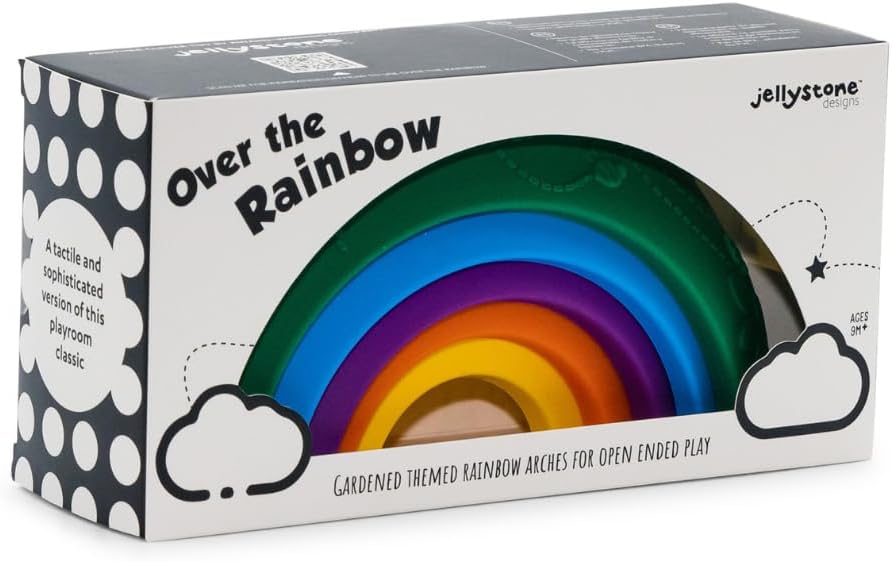 Jellystone Designs, Gioco Impilabile Over The Rainbow, Gioco Sensoriale per Bambini da 9 Mesi di età, Aiuta Lo Sviluppo Sensoriale e Cognitivo, in Silicone Alimentare, Arcobaleno, 8,9x17,5x5 cm