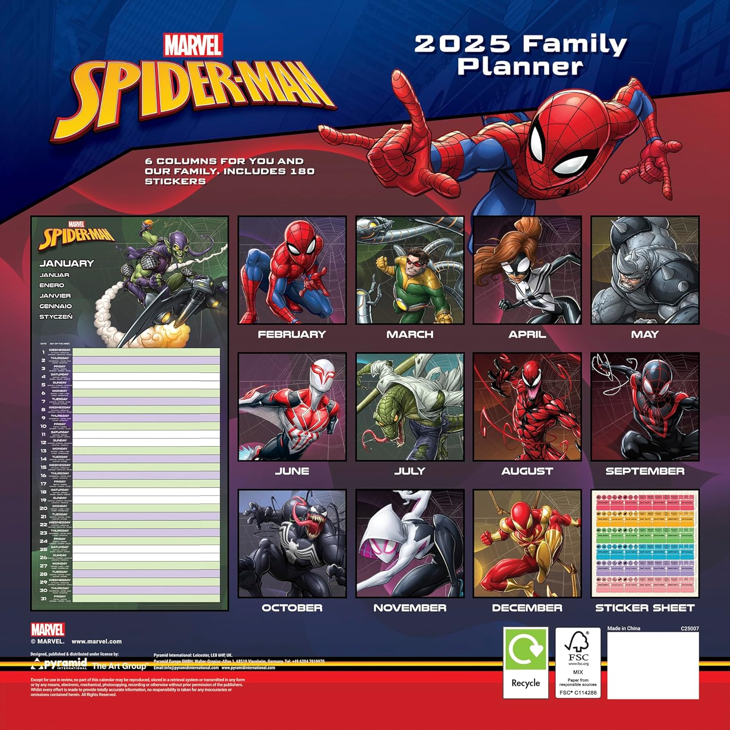 Spider-Man 2025 Family Planner Calendar