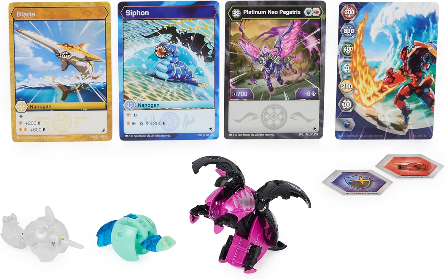 Bakugan Evolutions 2022 Platinum Power-Up Platinum Neo Pegatrix with Nano Blade and Siphon