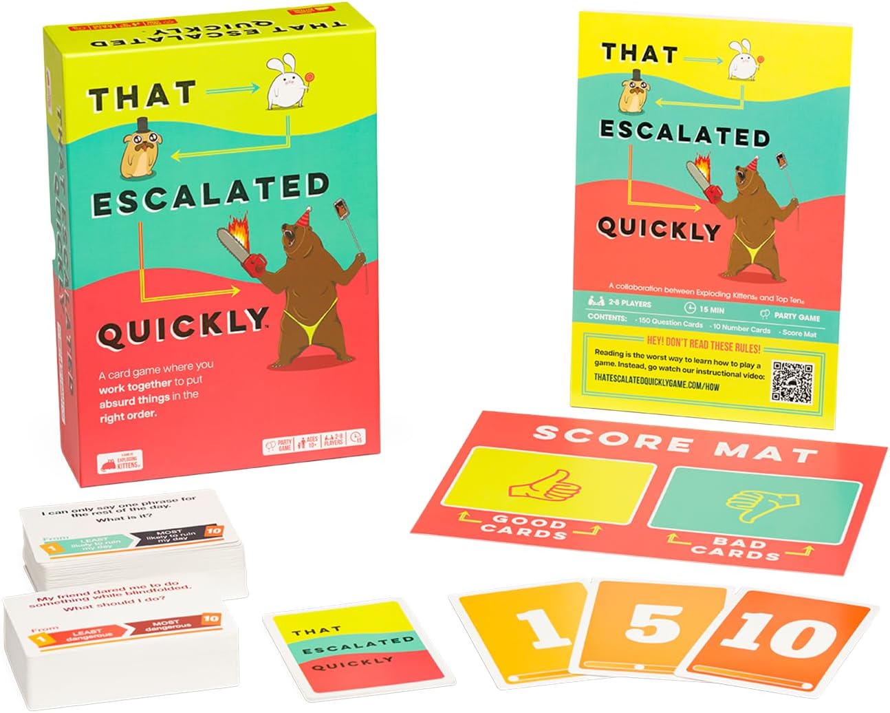 Exploding Kittens Presents That Escalated Quickly - Funny Card Games for Adults and Kids - Hilarious Family Game for Game Night with 160 Cards - Ages 10 and Up