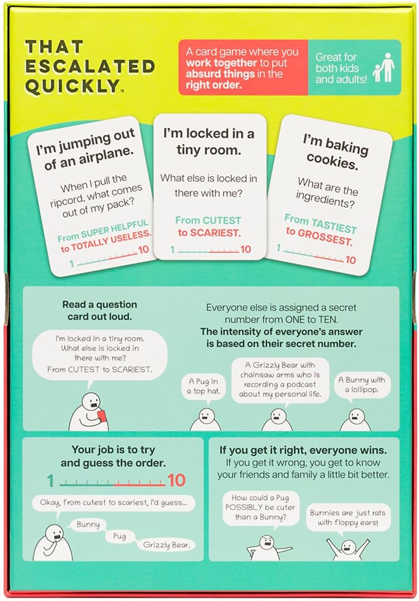 Exploding Kittens Presents That Escalated Quickly - Funny Card Games for Adults and Kids - Hilarious Family Game for Game Night with 160 Cards - Ages 10 and Up