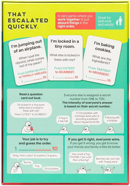 Exploding Kittens Presents That Escalated Quickly - Funny Card Games for Adults and Kids - Hilarious Family Game for Game Night with 160 Cards - Ages 10 and Up