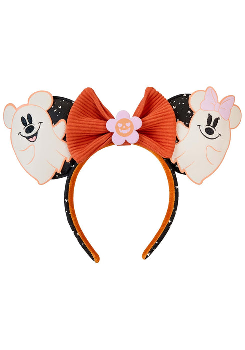 Loungefly Disney Mickey & Minnie Floral Ghost Ear Headband Disney Headbands Standard Orange 1 count (Pack of 1)