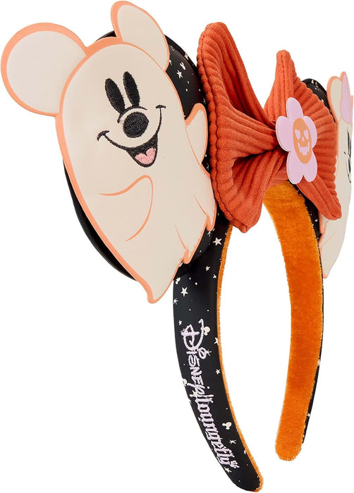 Loungefly Disney Mickey & Minnie Floral Ghost Ear Headband Disney Headbands Standard Orange 1 count (Pack of 1)