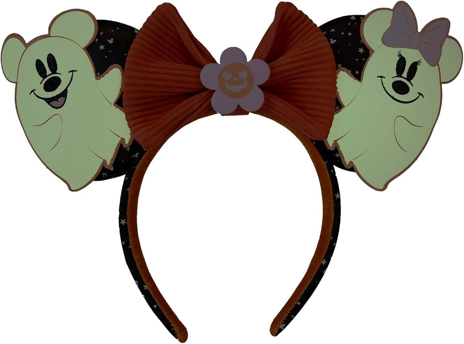 Loungefly Disney Mickey & Minnie Floral Ghost Ear Headband Disney Headbands Standard Orange 1 count (Pack of 1)