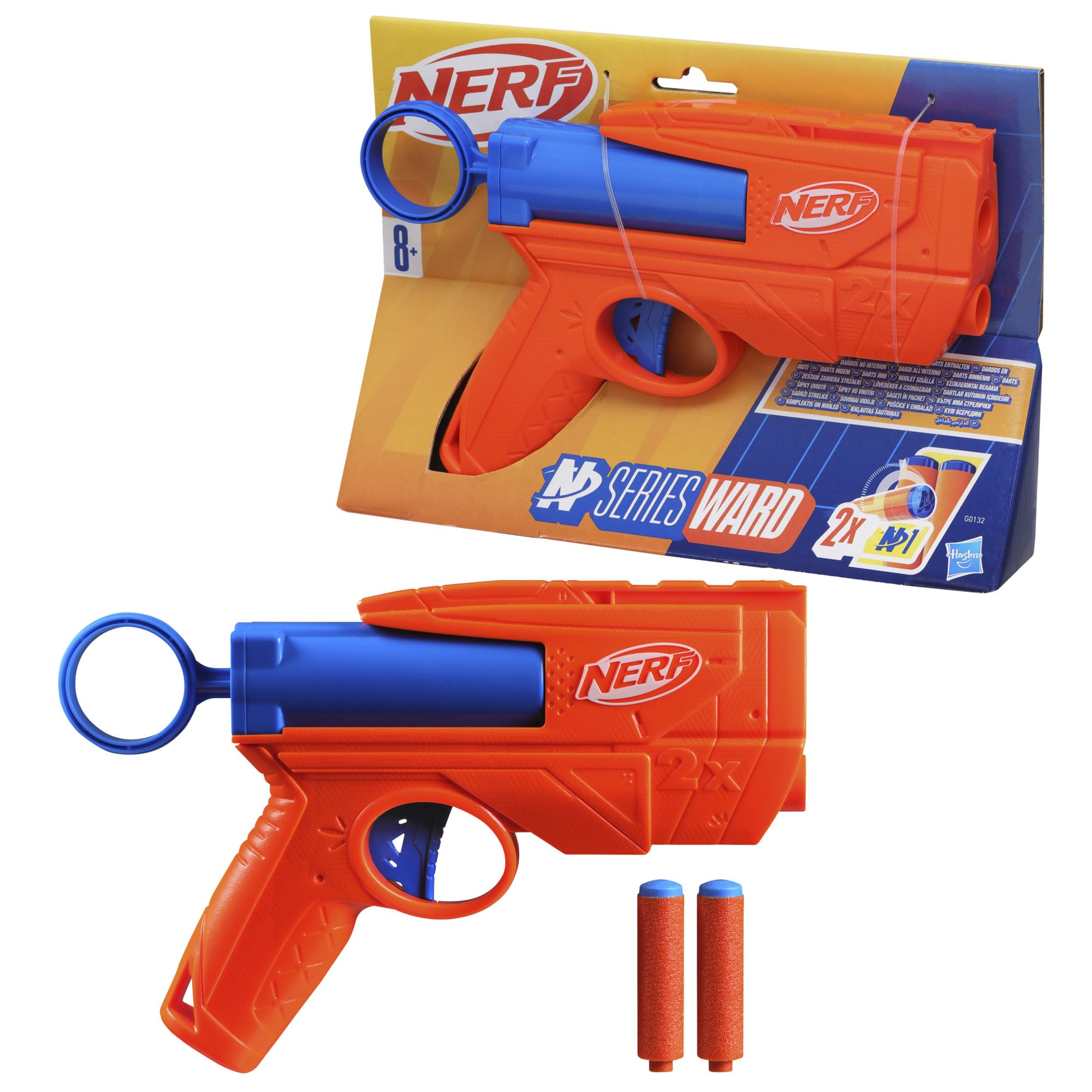 Nerf N Series Lanza Dardos Ward, 2 Dardos de Espuma, Actividades al Aire Libre, Regalo Navideño para Niños y Niñas de 8 Años o Más, Juguete de Reyes Magos