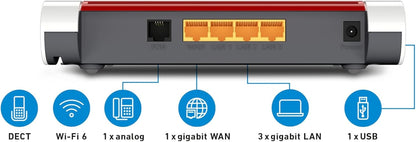 AVM FRITZ!Box 4050 International – Router, WiFi 6, Dual Band (2400 Mbps 5GHz and 600 Mbps 2.4 GHz), Mesh, WAN GB, 3 x Gigabit LAN, 1 x USB 3.0, DECT Base, Multimedia Server, Spanish Interface