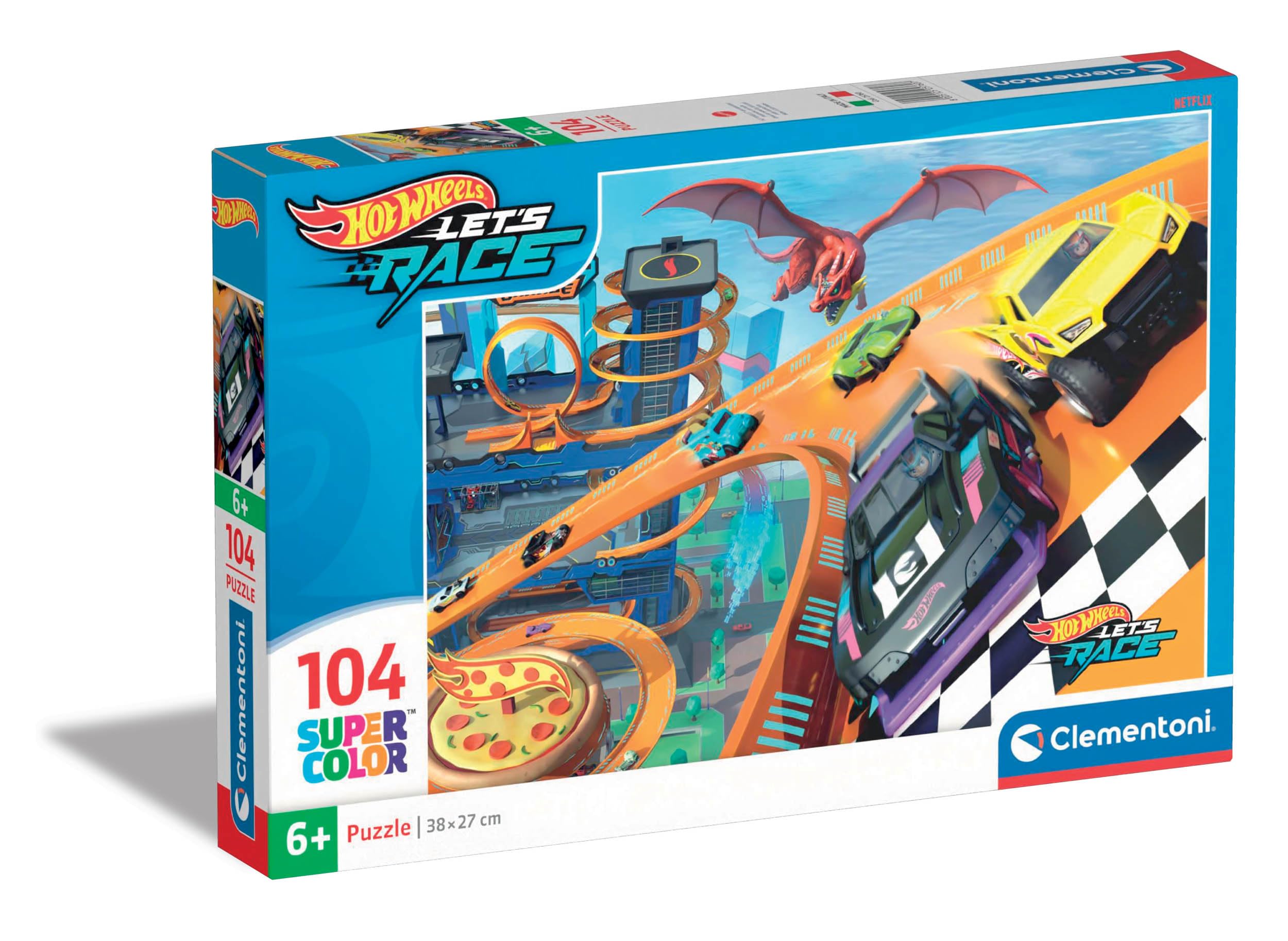 Clementoni Puzzel Hotwheels 104 Stukjes - Supercolor Puzzel Voor Kinderen, Gemaakt In Italië 25760