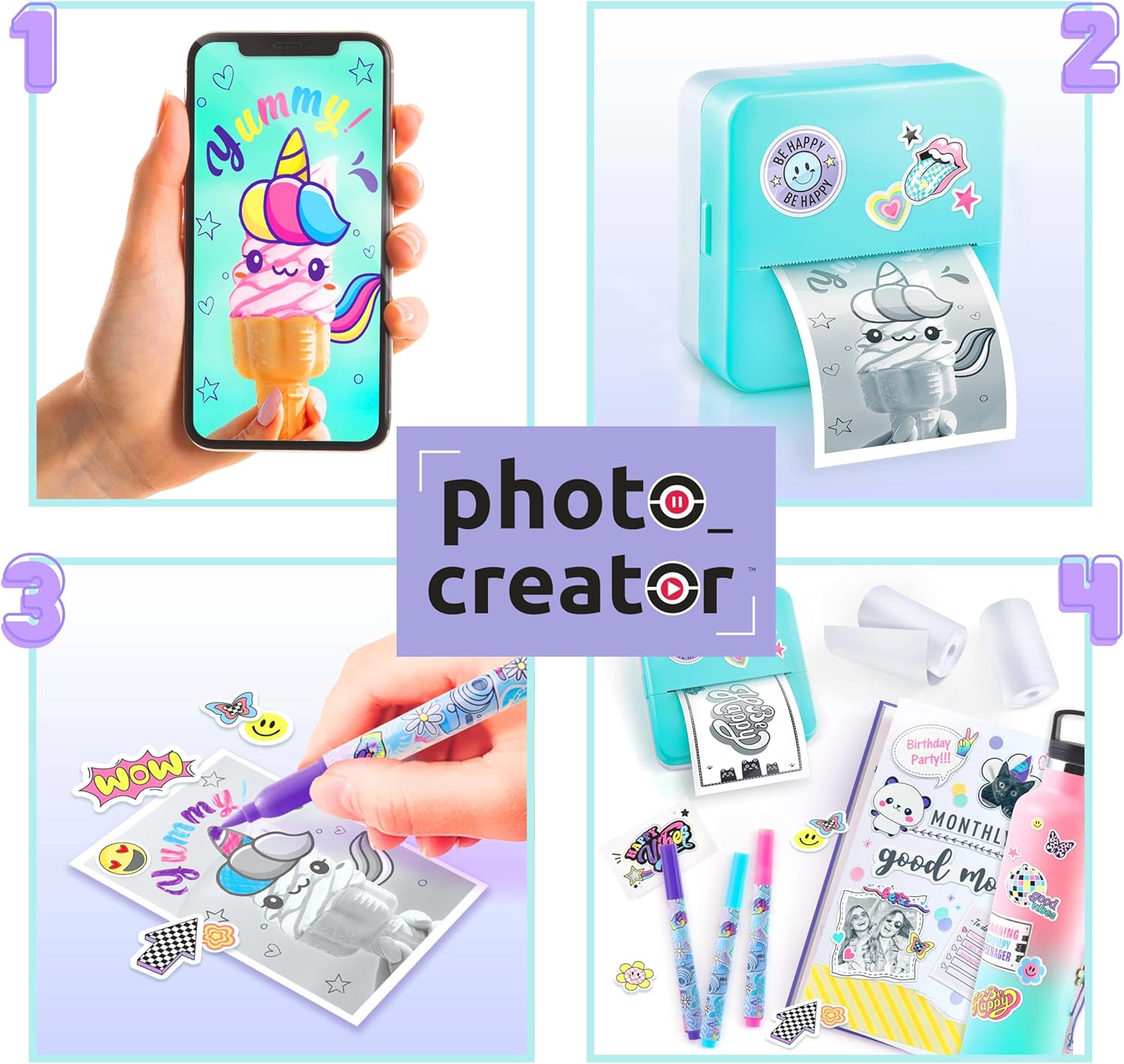 Canal Toys Photo Creator Instant Pocket Printer, Blue, Mini printer, AI app, 3 Rolls, Sticky roll, Pens, Stickers