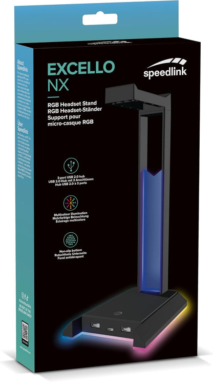`Speedlink - Excello Nx Rgb Headset Stand, Usb 2.0 Hub, Black`