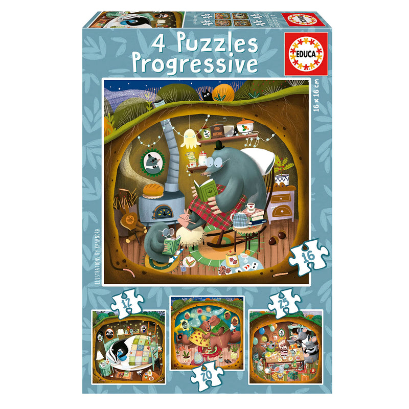 Educa - Set van 4 progressieve puzzels voor kinderen van 12 tot 25 delen | Verhalen over het bos van Kasandra, afmetingen: 16 x 16 cm, aanbevolen vanaf 3 jaar (19685