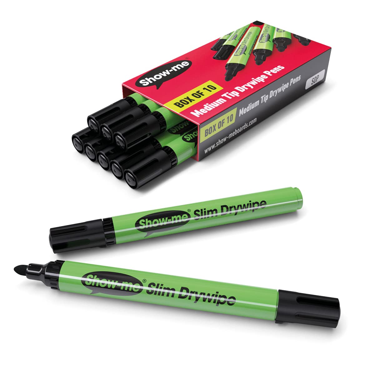 Show-me SDP Medium-Tip Drywipe Whiteboard Pens for Schools and Classrooms– Black (10 Pack of Markers)