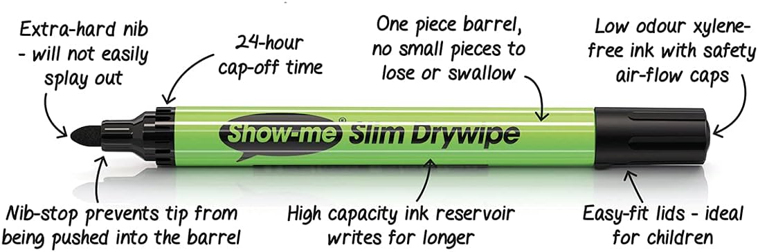 Show-me SDP Medium-Tip Drywipe Whiteboard Pens for Schools and Classrooms– Black (10 Pack of Markers)