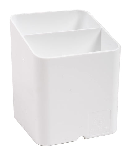 Exacompta - Ref 67713D - Pen Pot PEN-CUBE - 74 x 74 x 93mm in Size, 2 Compartments for Organising Pens & Pencils, Groove Underneath to Feed Cables - Office White