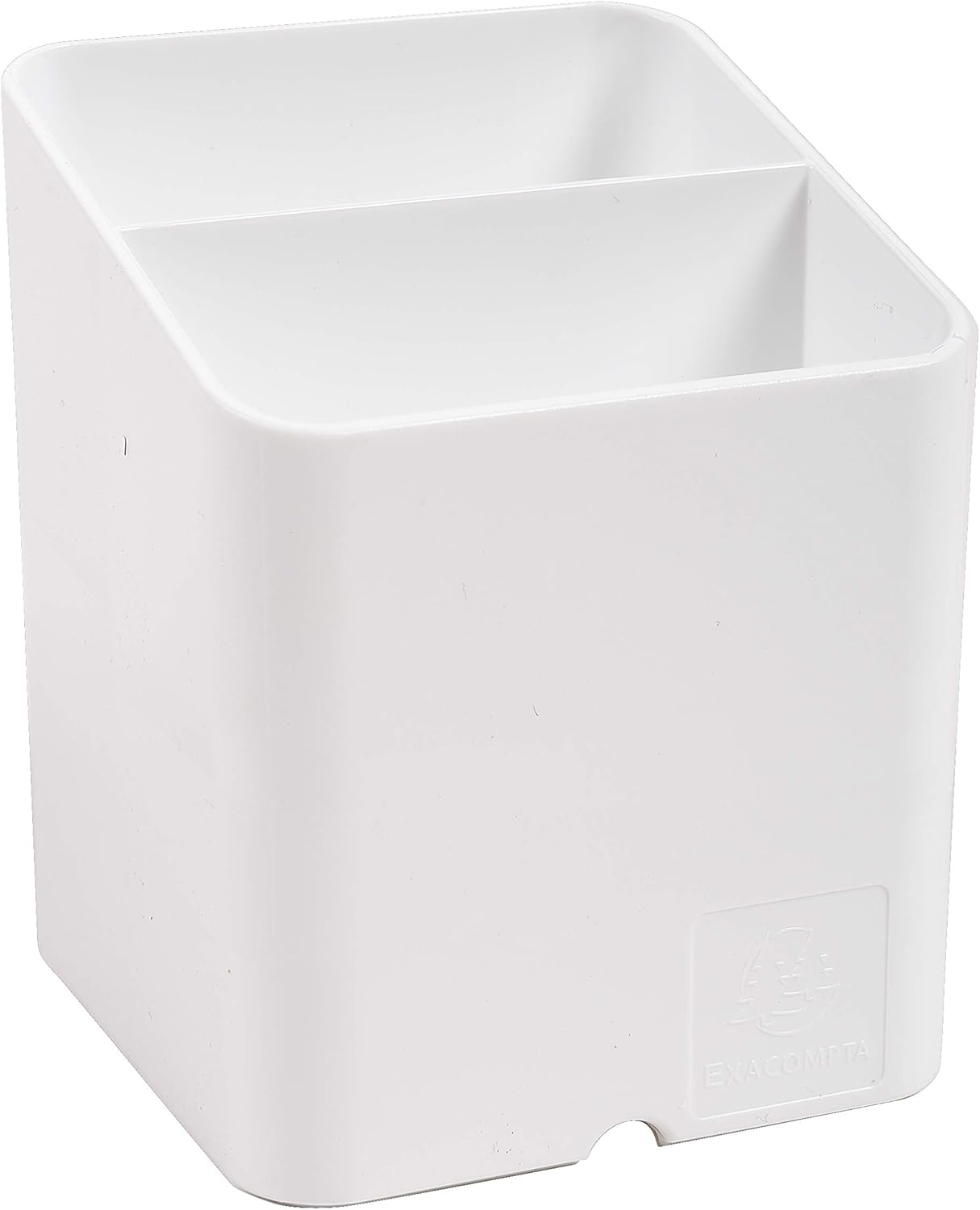 Exacompta - Ref 67713D - Pen Pot PEN-CUBE - 74 x 74 x 93mm in Size, 2 Compartments for Organising Pens & Pencils, Groove Underneath to Feed Cables - Office White