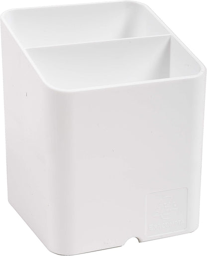 Exacompta - Ref 67713D - Pen Pot PEN-CUBE - 74 x 74 x 93mm in Size, 2 Compartments for Organising Pens & Pencils, Groove Underneath to Feed Cables - Office White