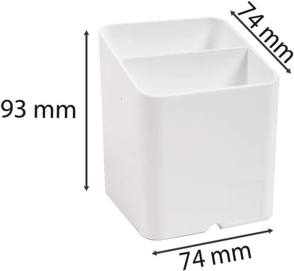 Exacompta - Ref 67713D - Pen Pot PEN-CUBE - 74 x 74 x 93mm in Size, 2 Compartments for Organising Pens & Pencils, Groove Underneath to Feed Cables - Office White