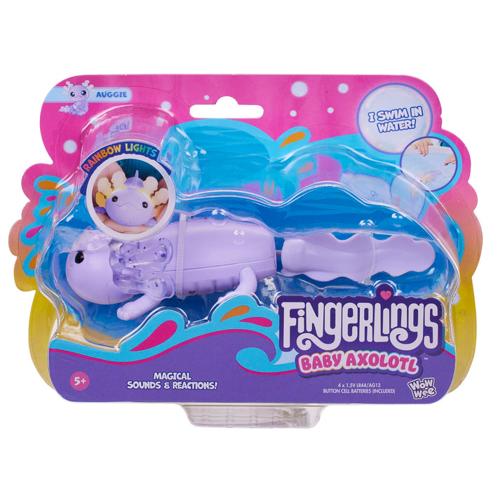 Fingerlings Interactive Baby Axolotl, Auggie (Purple), Swims & Lights Up