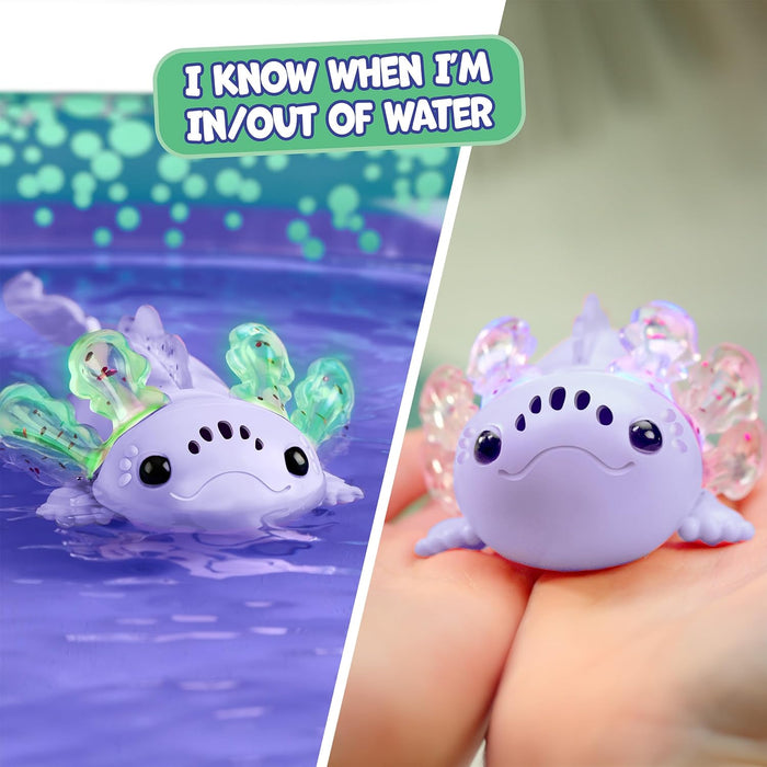 Fingerlings Interactive Baby Axolotl, Auggie (Purple), Swims & Lights Up