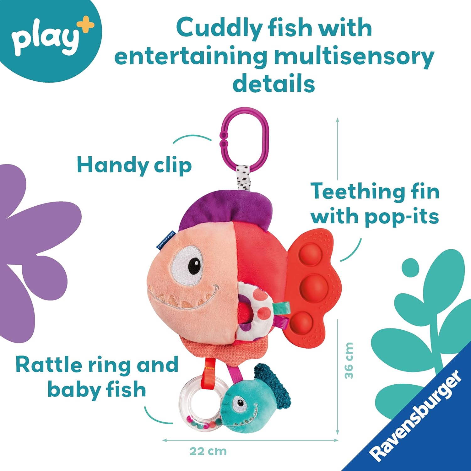 Ravensburger Play+ Pop-it Red Piranha - New Born Sensory & Development Baby Toys 0-6 Months - Infant Gifts