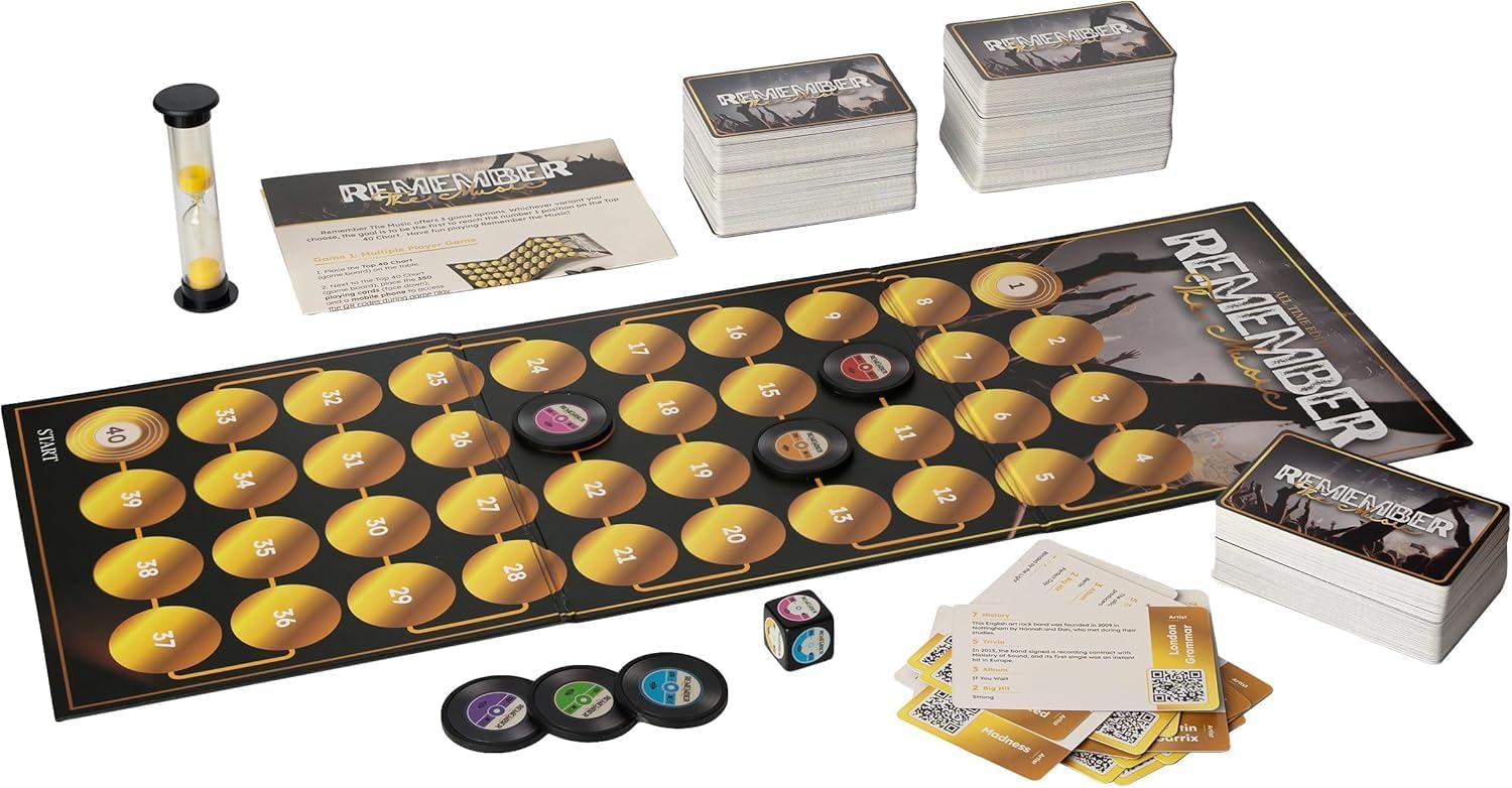Remember The Music: ALLE TIJD EDITIE. Leuk Familie muziek trivia spel! Race naar de top van de hitlijsten!