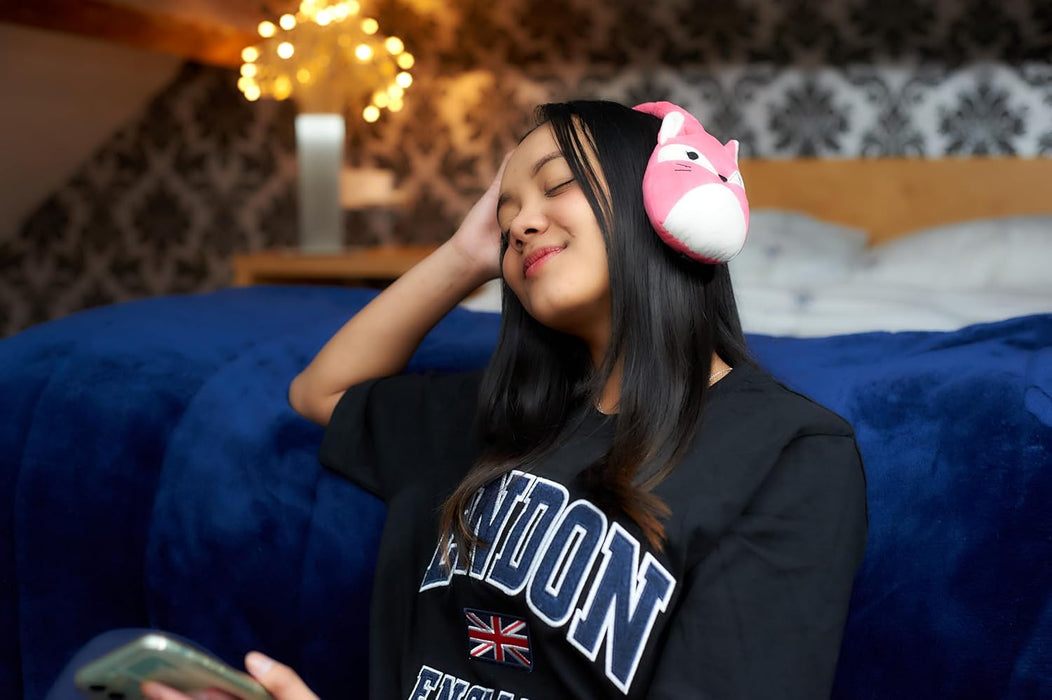 Squishmallows Fifi The Fox Plush Bluetooth Headphones With Built-in Microphone To Make And Receive Calls. 10 Meter Bluetooth Range, Volume Control, Soft Plush Ear Cushions And Adjustable Headband