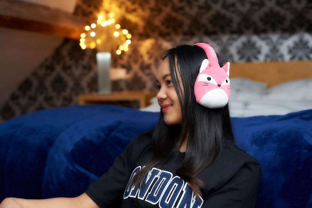 Squishmallows Fifi The Fox Plush Bluetooth Headphones With Built-in Microphone To Make And Receive Calls. 10 Meter Bluetooth Range, Volume Control, Soft Plush Ear Cushions And Adjustable Headband