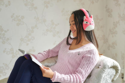 Squishmallows Fifi The Fox Plush Bluetooth Headphones With Built-in Microphone To Make And Receive Calls. 10 Meter Bluetooth Range, Volume Control, Soft Plush Ear Cushions And Adjustable Headband